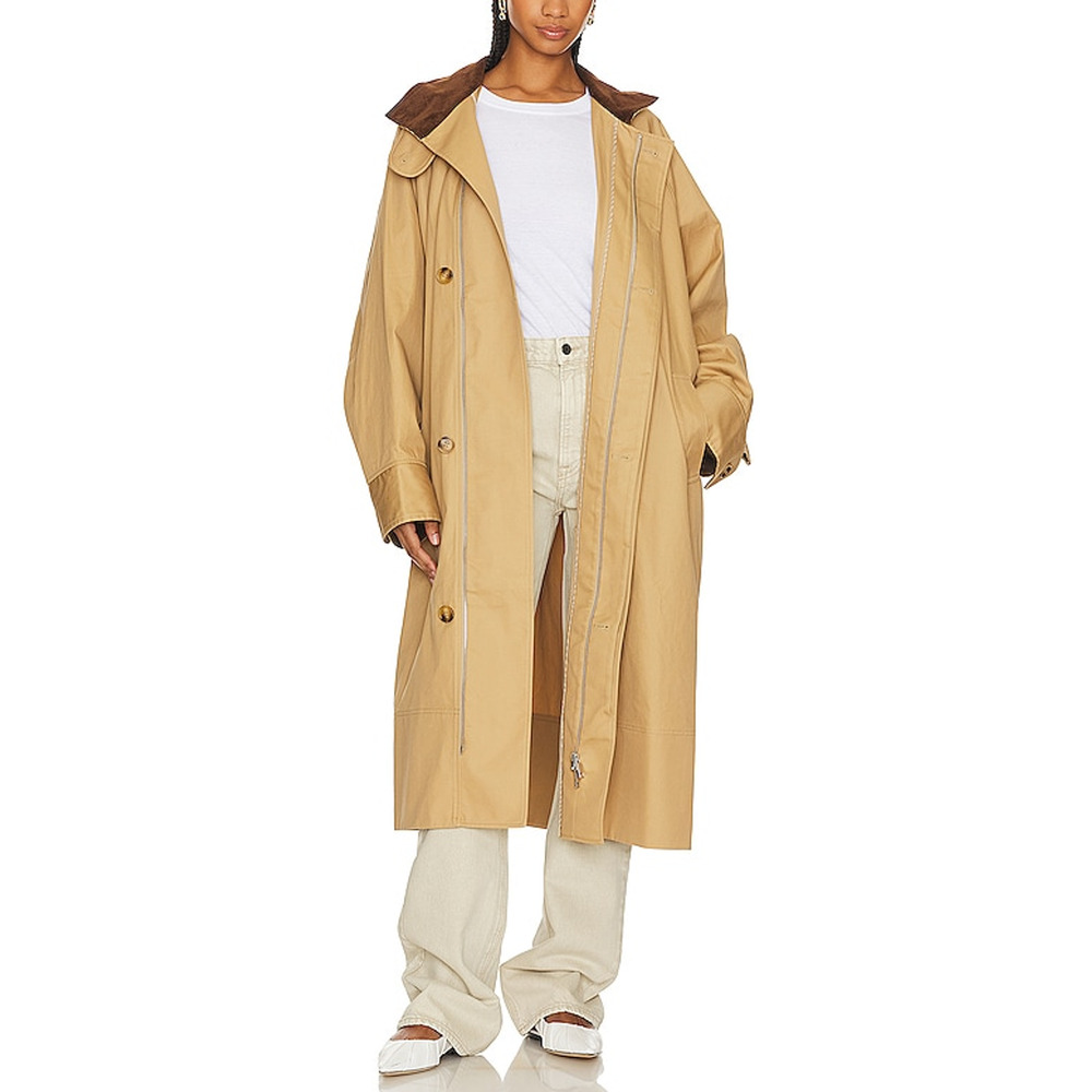 GRLFRND Tan Long Coat with Brown Collar